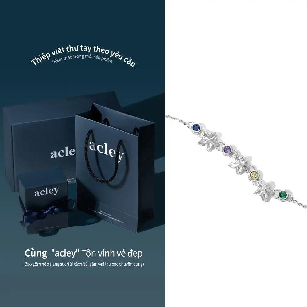 Lắc tay bạc S925 hình hoa đính đá zircon 5A nhiều màu