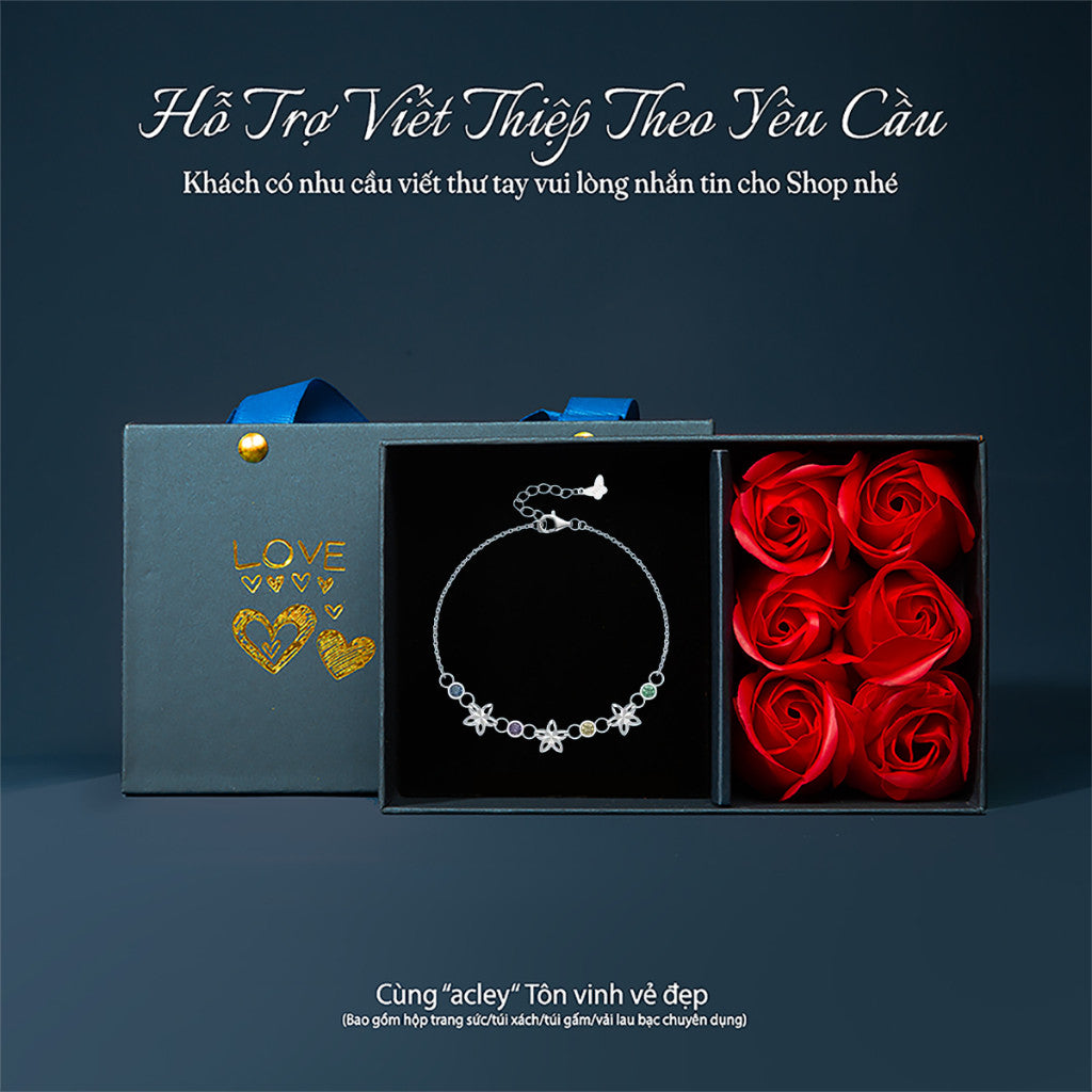 Lắc tay bạc S925 hình hoa đính đá zircon 5A nhiều màu