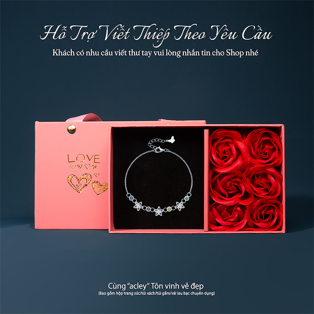 Lắc tay bạc S925 hình hoa đính đá zircon 5A nhiều màu