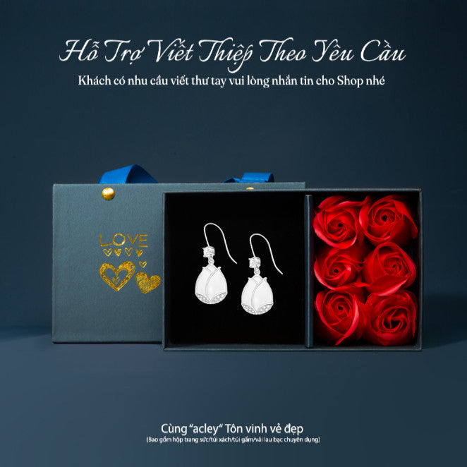Bộ trang sức bạc S925 hoa tulip phối mã não trắng đính zircon 5A