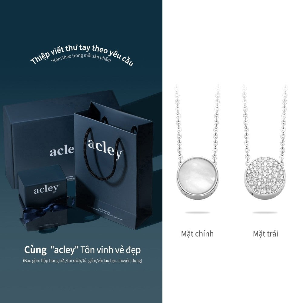 Dây chuyền bạc S925 mặt tròn xà cừ trắng chữ BEAUTY