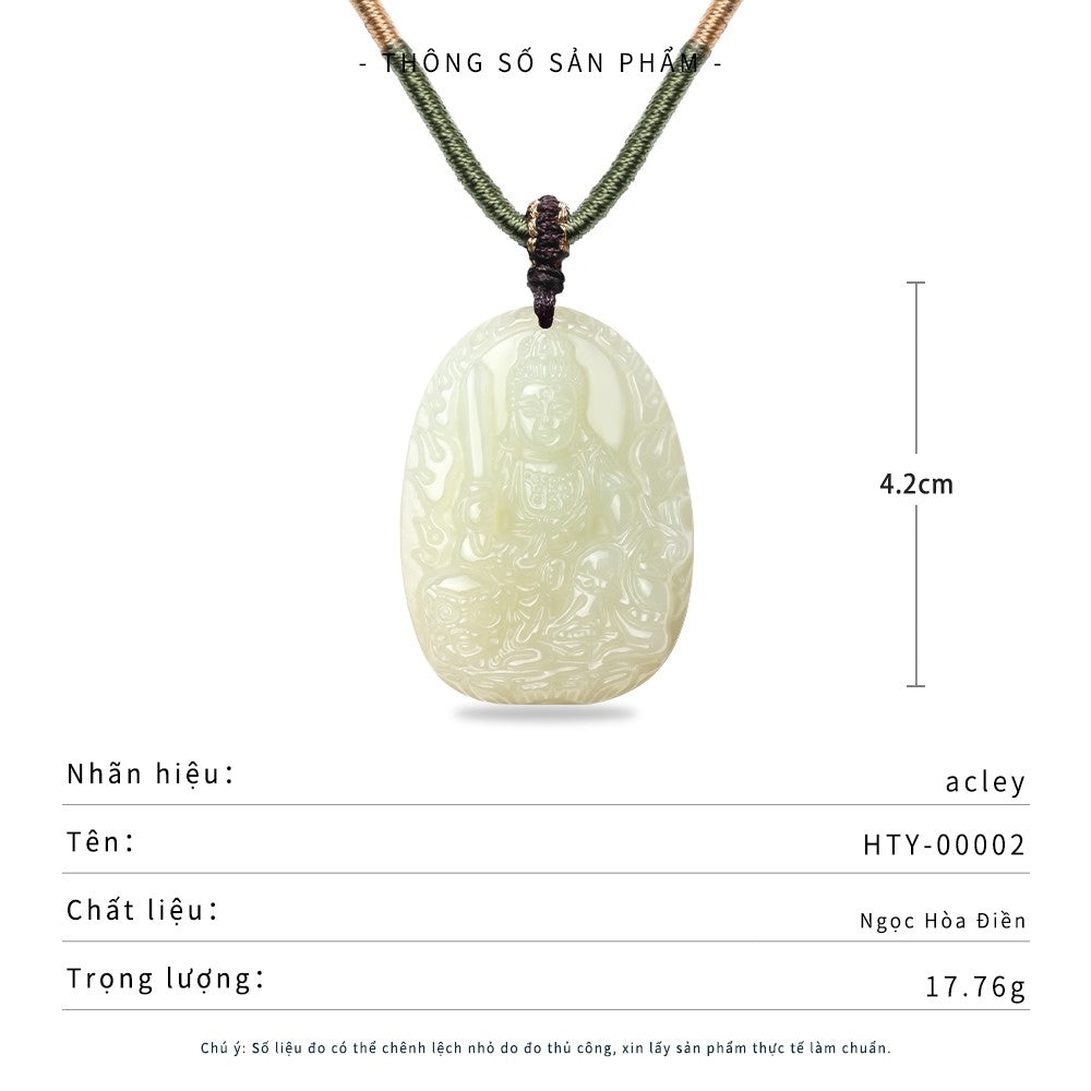 Mặt dây chuyền ngọc Hòa Điền chạm khắc Quan Âm
