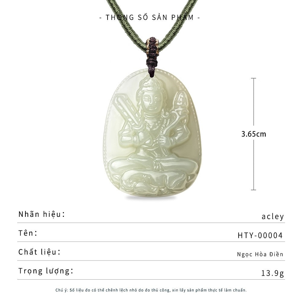 Mặt dây chuyền ngọc Hòa Điền chạm khắc Quan Âm
