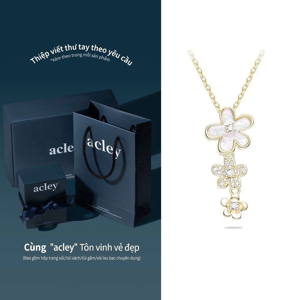 Dây chuyền bạc S925 mặt hoa xà cừ trắng đính đá zircon 5A