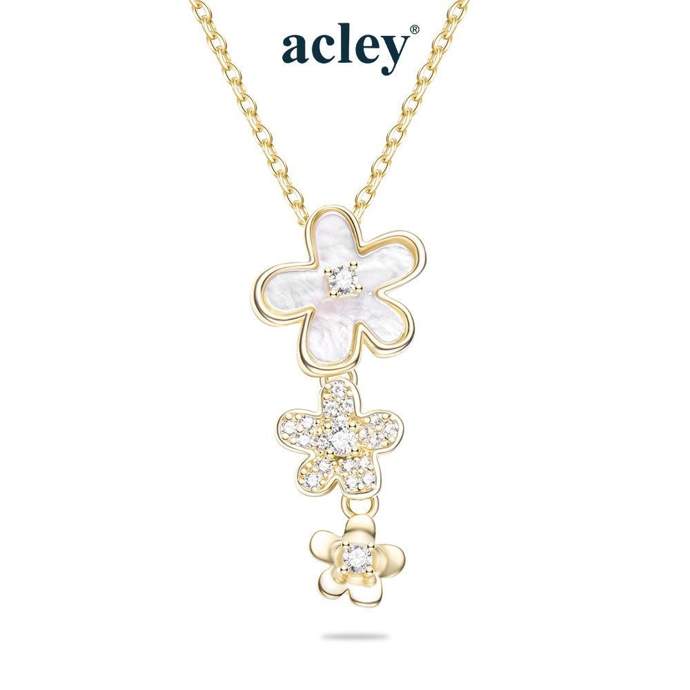 Dây chuyền bạc S925 mặt hoa xà cừ trắng đính đá zircon 5A