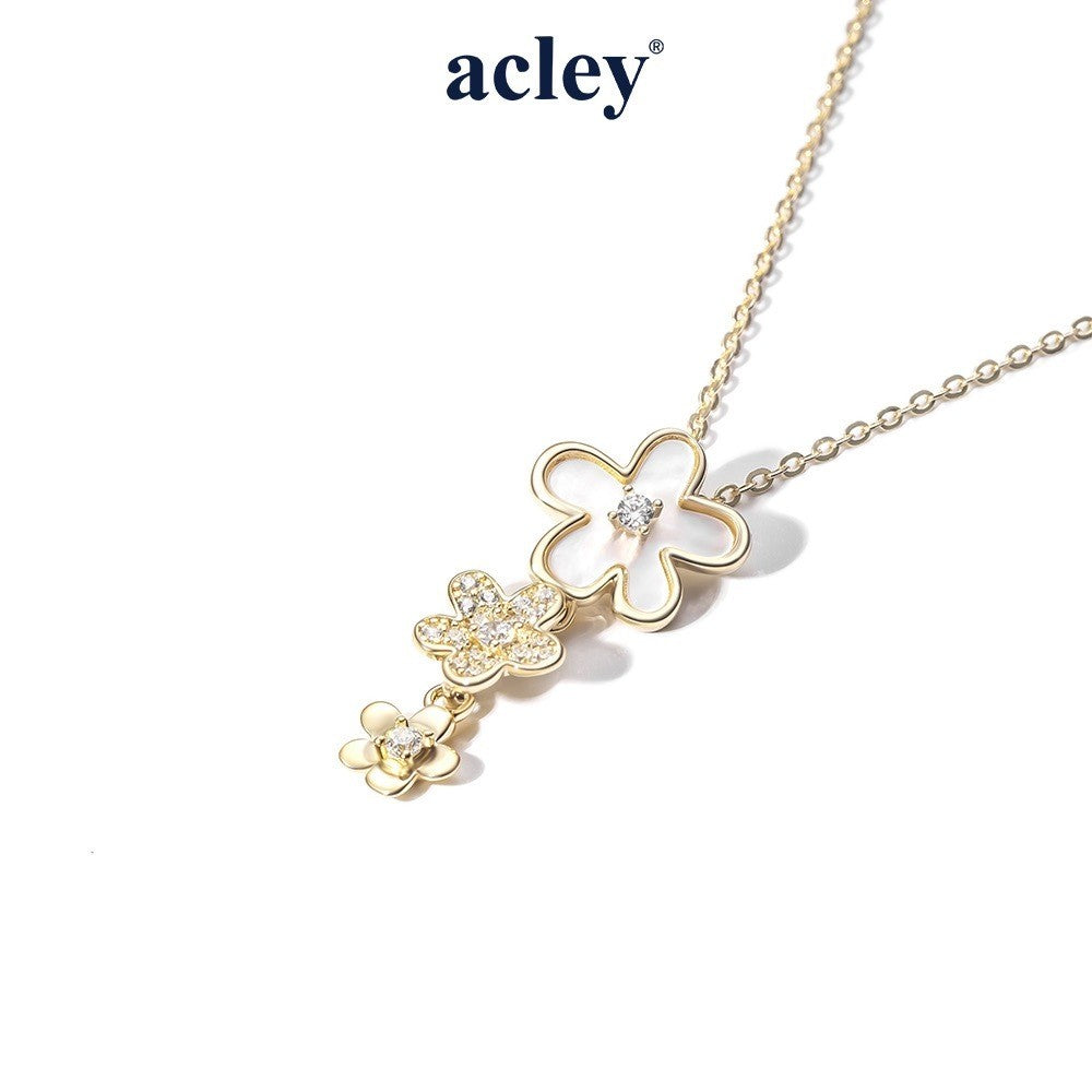 Dây chuyền bạc S925 mặt hoa xà cừ trắng đính đá zircon 5A