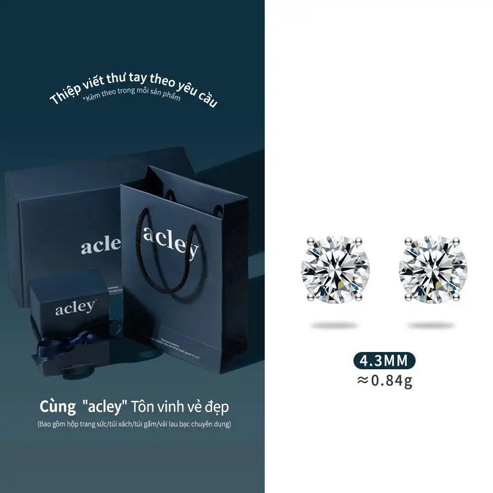 Bông tai bạc S925 đính đá moissanite dáng tròn cổ điển