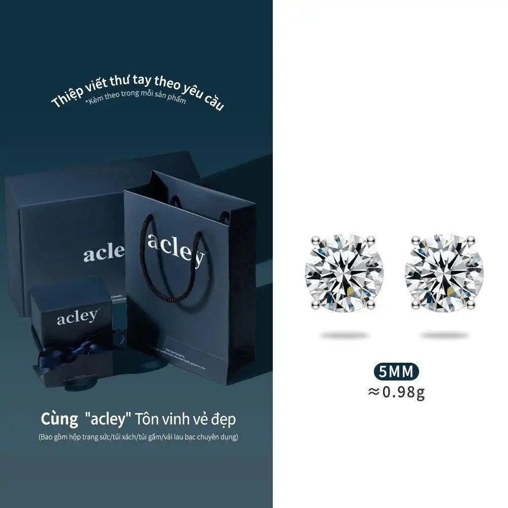 Bông tai bạc S925 đính đá moissanite dáng tròn cổ điển