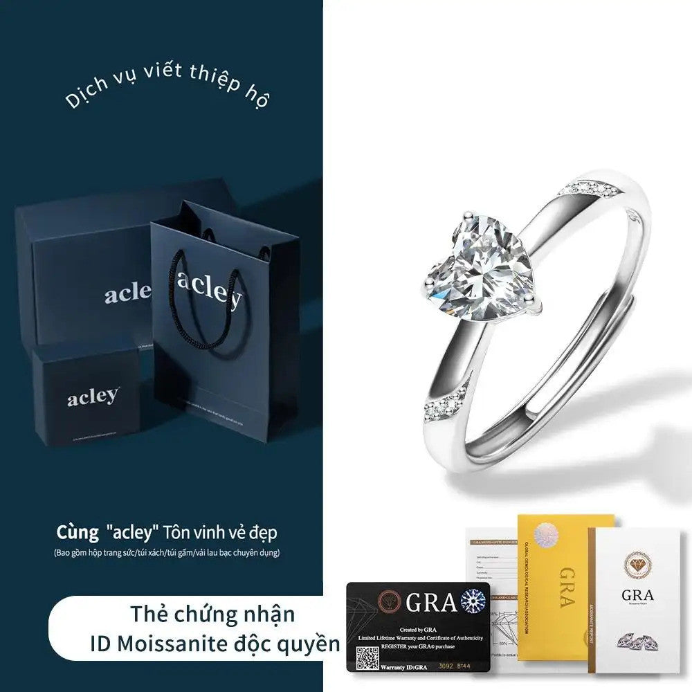 Nhẫn bạc S925 đính đá Moissanite hình trái tim