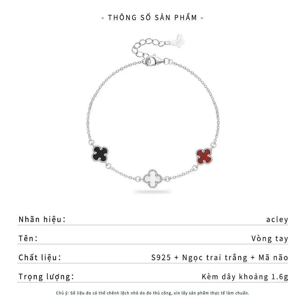 Lắc tay bạc S925 cỏ bốn lá đá mã não nhiều màu