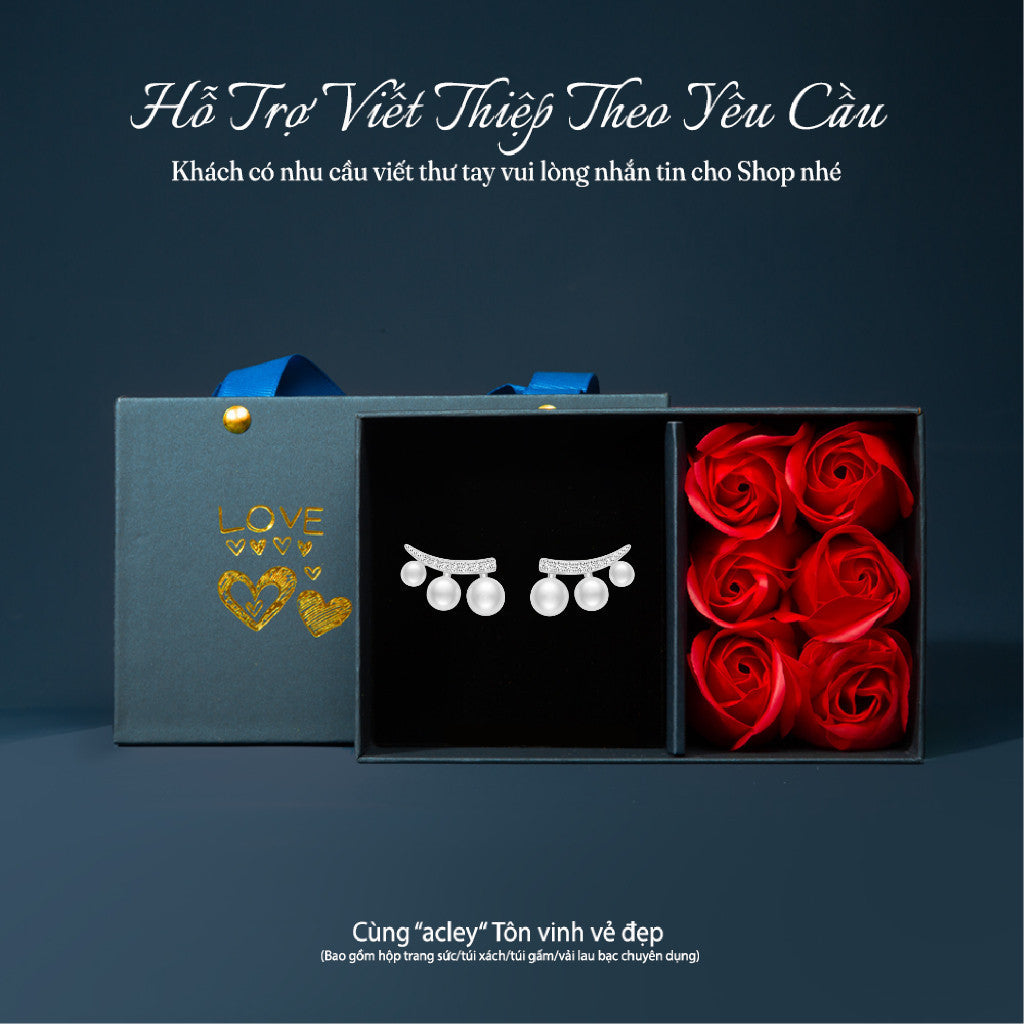 Bông tai bạc S925 dáng thanh cong đính ngọc trai nước ngọt