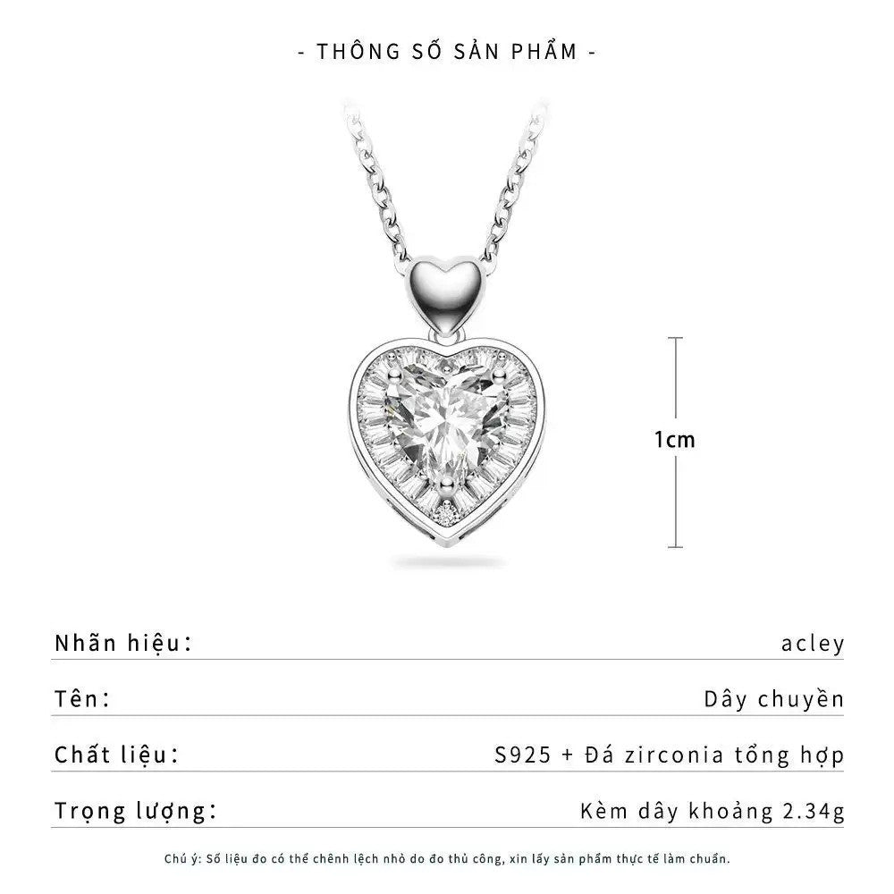 Dây chuyền bạc S925 mặt trái tim đính đá chủ zircon 5A