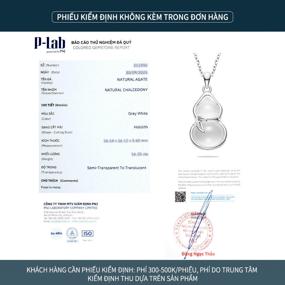 Dây chuyền bạc S925 mặt hồ lô đá mã não chalcedony