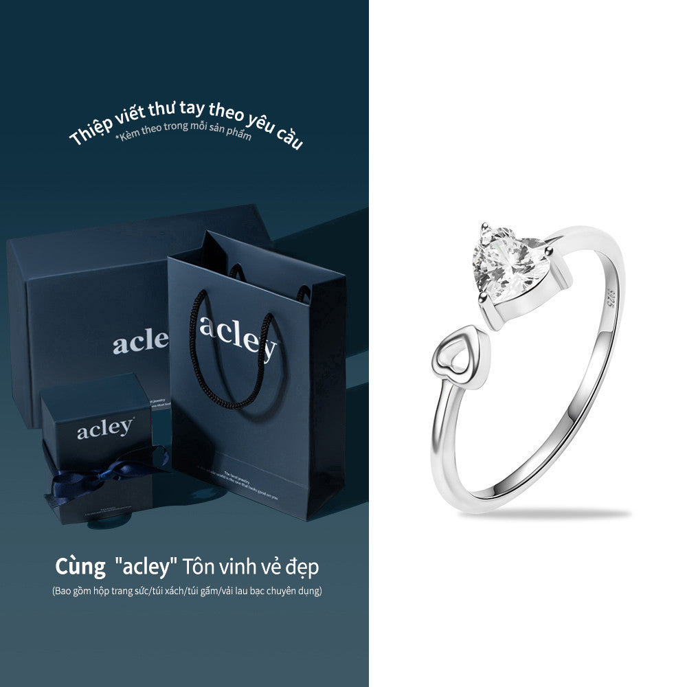 Nhẫn bạc S925 trái tim mở đính đá zircon 5A