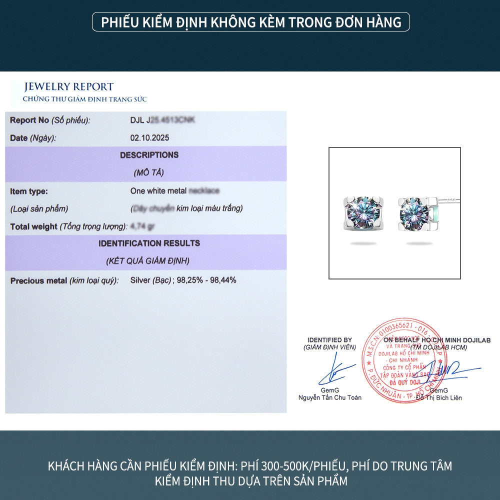 Bông tai nụ bạc S925 đính đá Moissanite dáng vuông