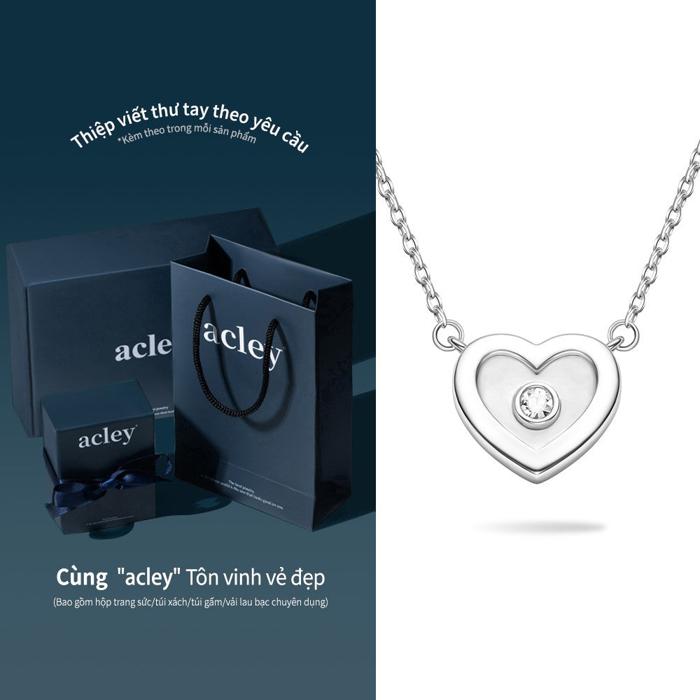 Dây chuyền bạc S925 mặt trái tim xà cừ trắng đính đá zircon 5A