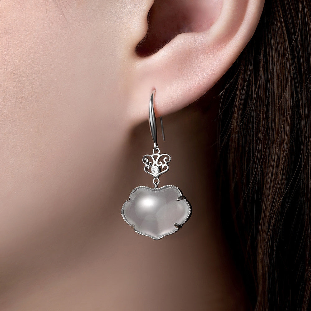 Bông tai móc bạc S925 đá mã não chalcedony