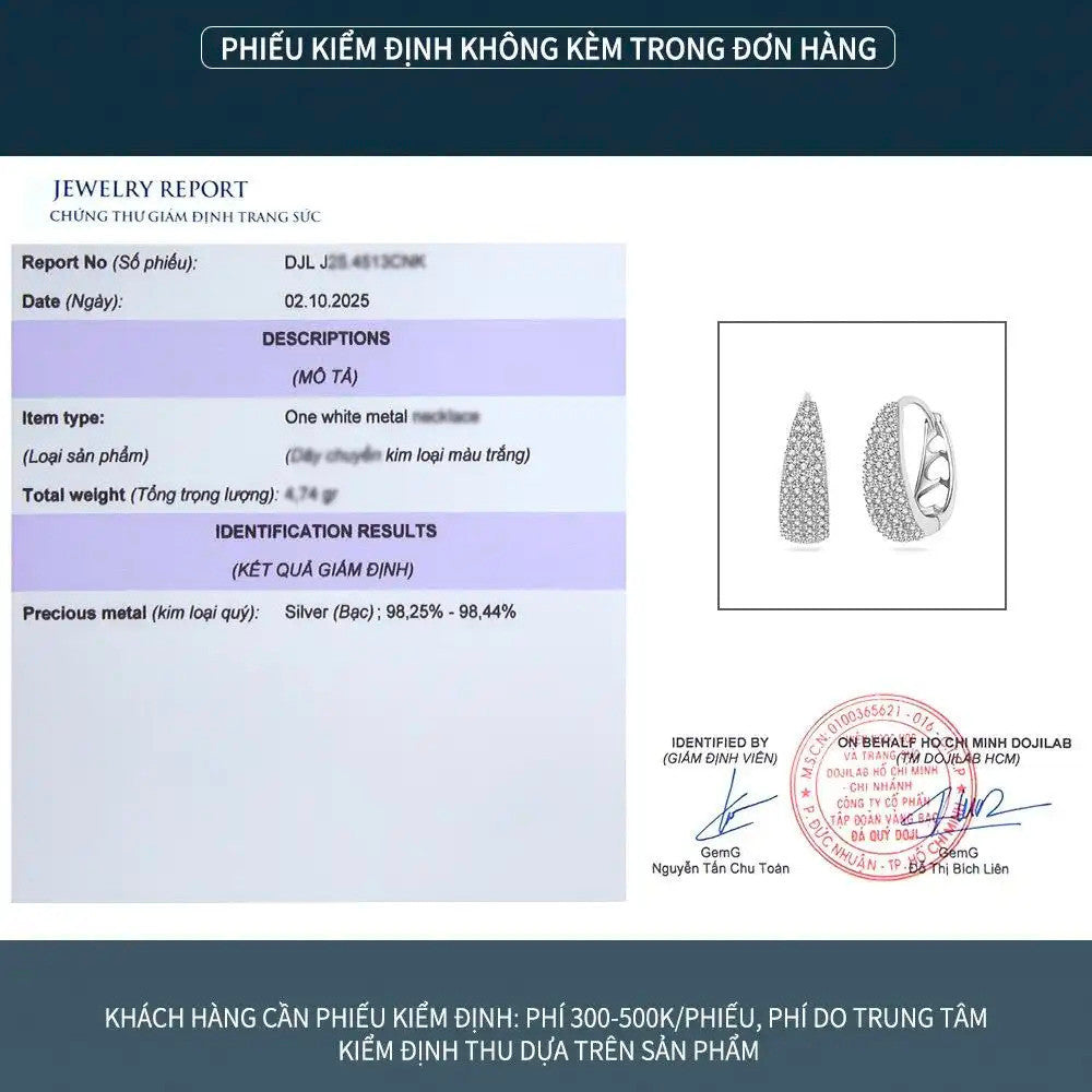 Bông tai vòng bạc S925 đính đá zircon 5A bản dài