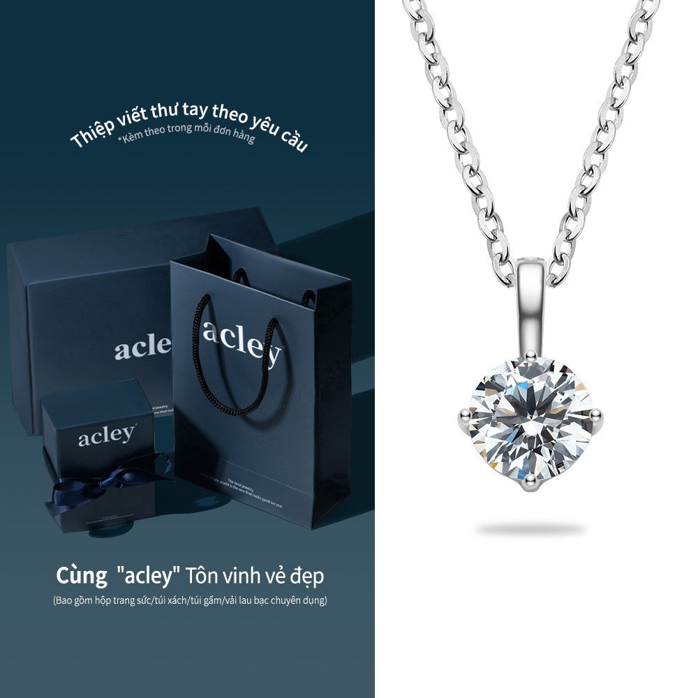 Dây chuyền bạc S925 đính đá Moissanite tròn bốn chấu