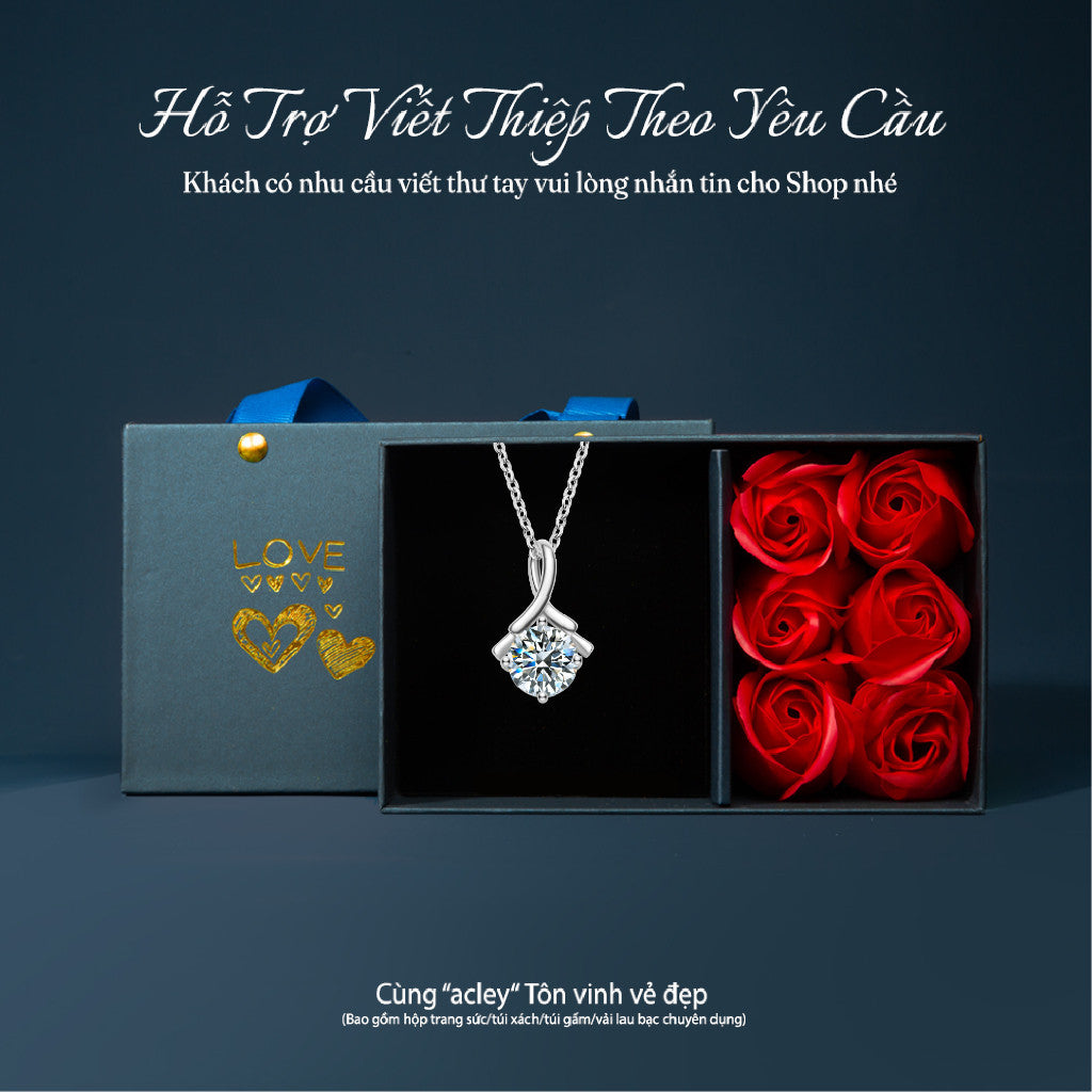 Dây chuyền bạc S925 đính đá Moissanite dáng xoắn