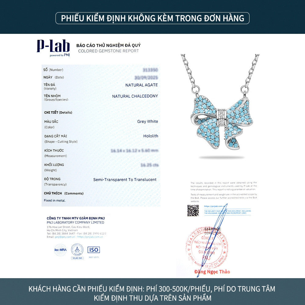 Dây chuyền nơ bạc S925 khảm đá turquoise