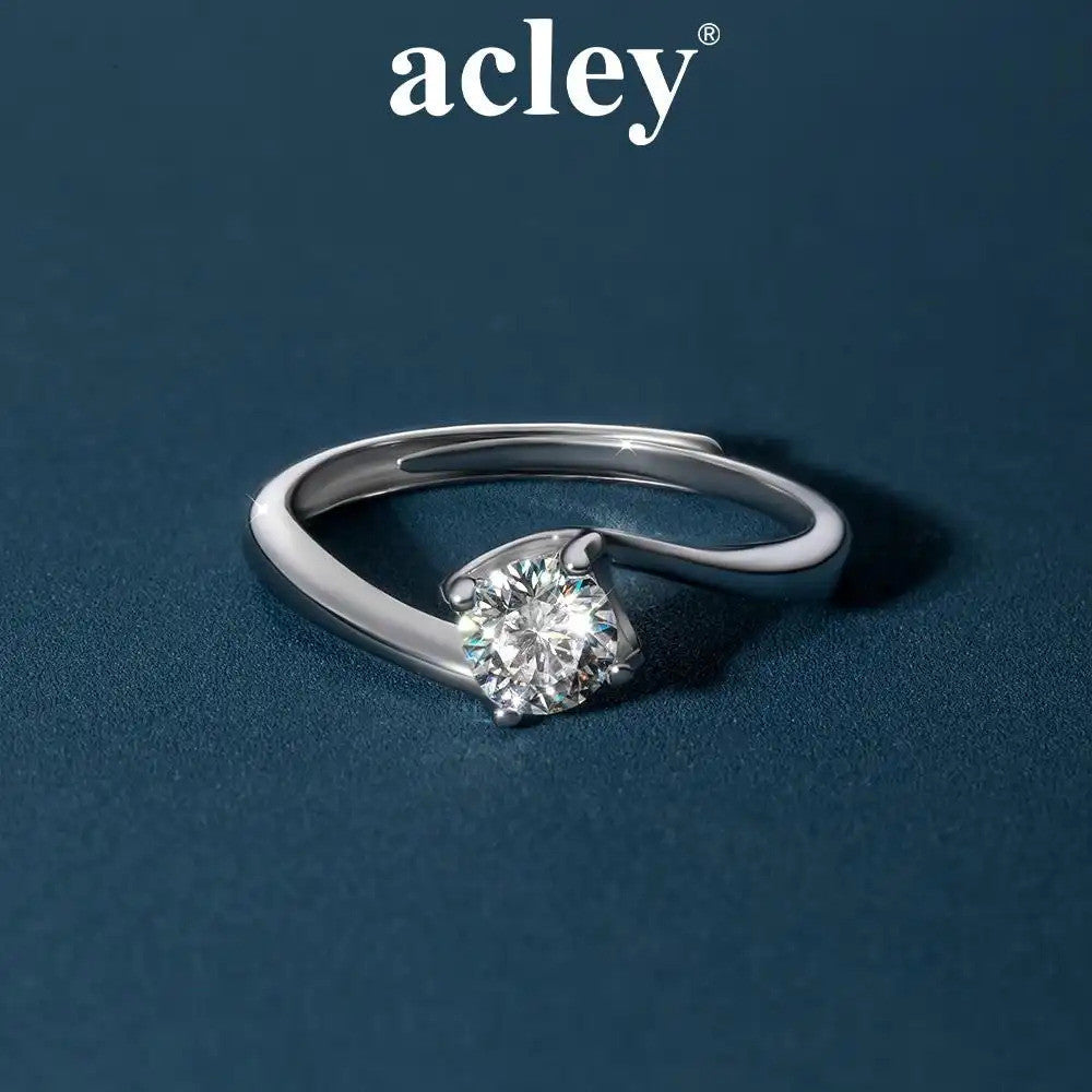 Nhẫn bạc S925 đính đá moissanite dáng xoắn thanh lịch