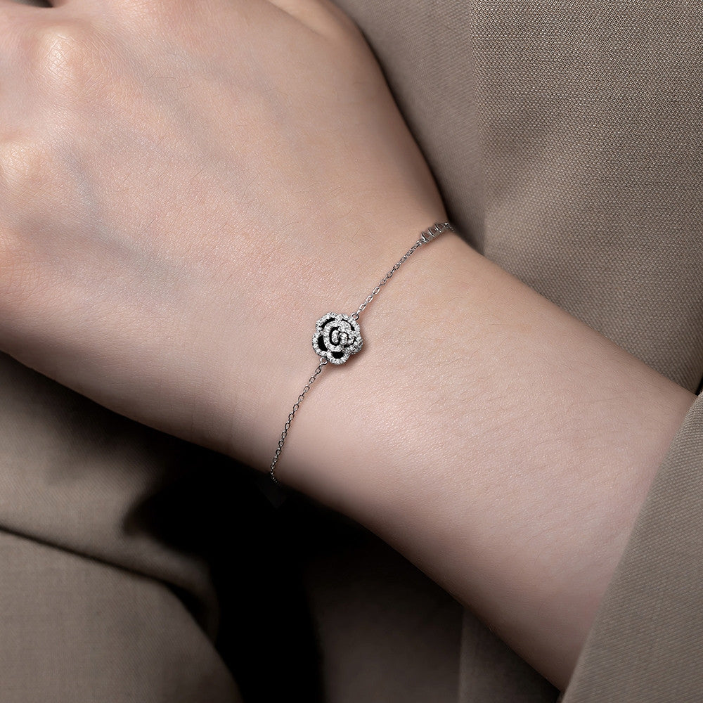 Lắc tay bạc S925 hoa hồng đính đá zircon 5A