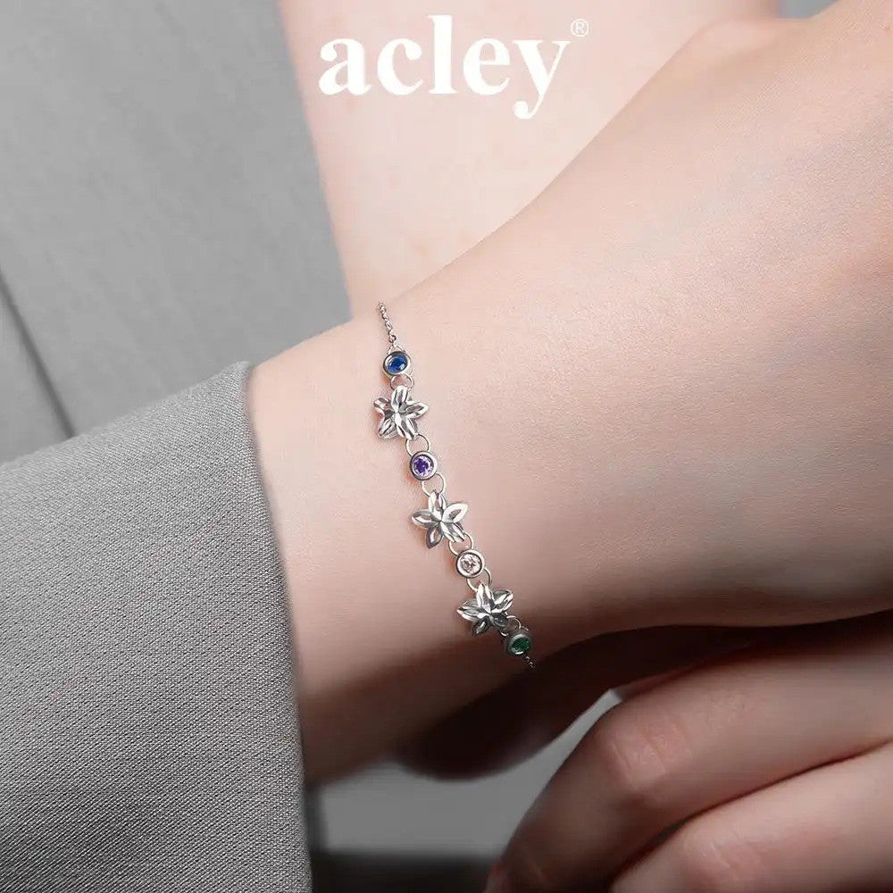 Lắc tay bạc S925 hình hoa đính đá zircon 5A nhiều màu