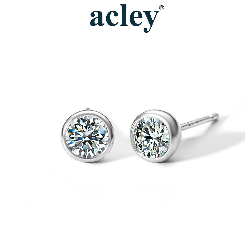Bông tai nụ bạc S925 đính đá Moissanite bọc viền tròn