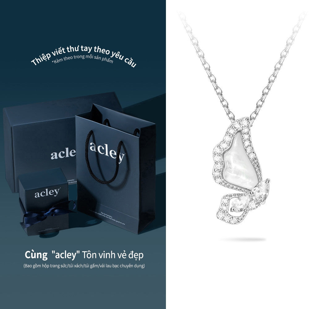 Dây chuyền bạc S925 mặt cánh bướm xà cừ trắng đính zircon 5A