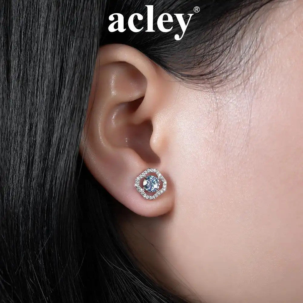 Bông tai bạc S925 đính đá moissanite dáng bát giác