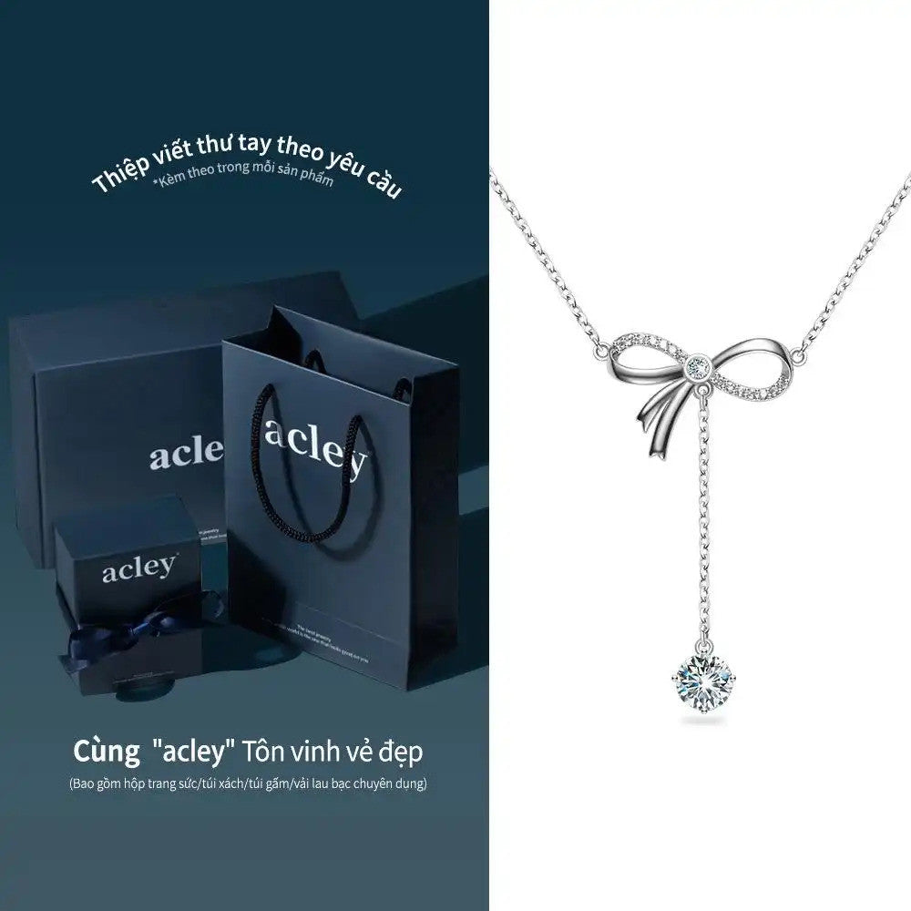 Dây chuyền nơ bạc S925 đính đá Moissanite