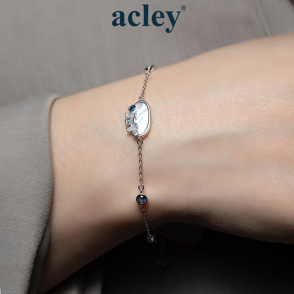 Lắc tay bạc S925 xà cừ trắng đính đá zircon 5A hình vương miện