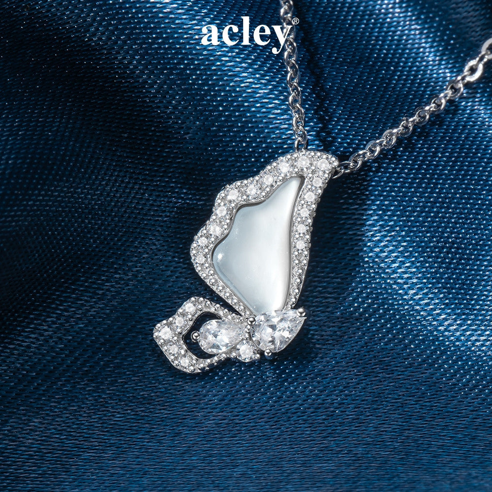 Dây chuyền bạc S925 mặt cánh bướm xà cừ trắng đính zircon 5A