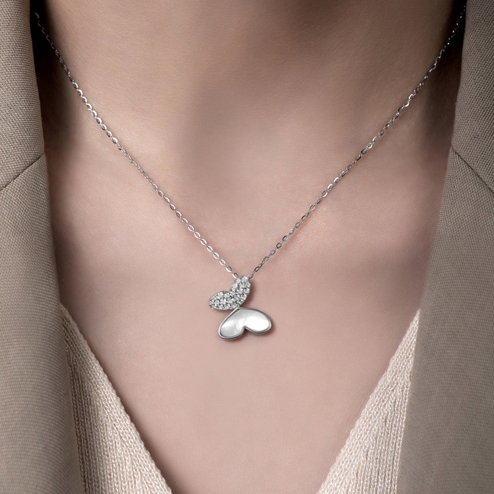 Dây chuyền bạc S925 mặt bướm xà cừ trắng đính đá zircon 5A