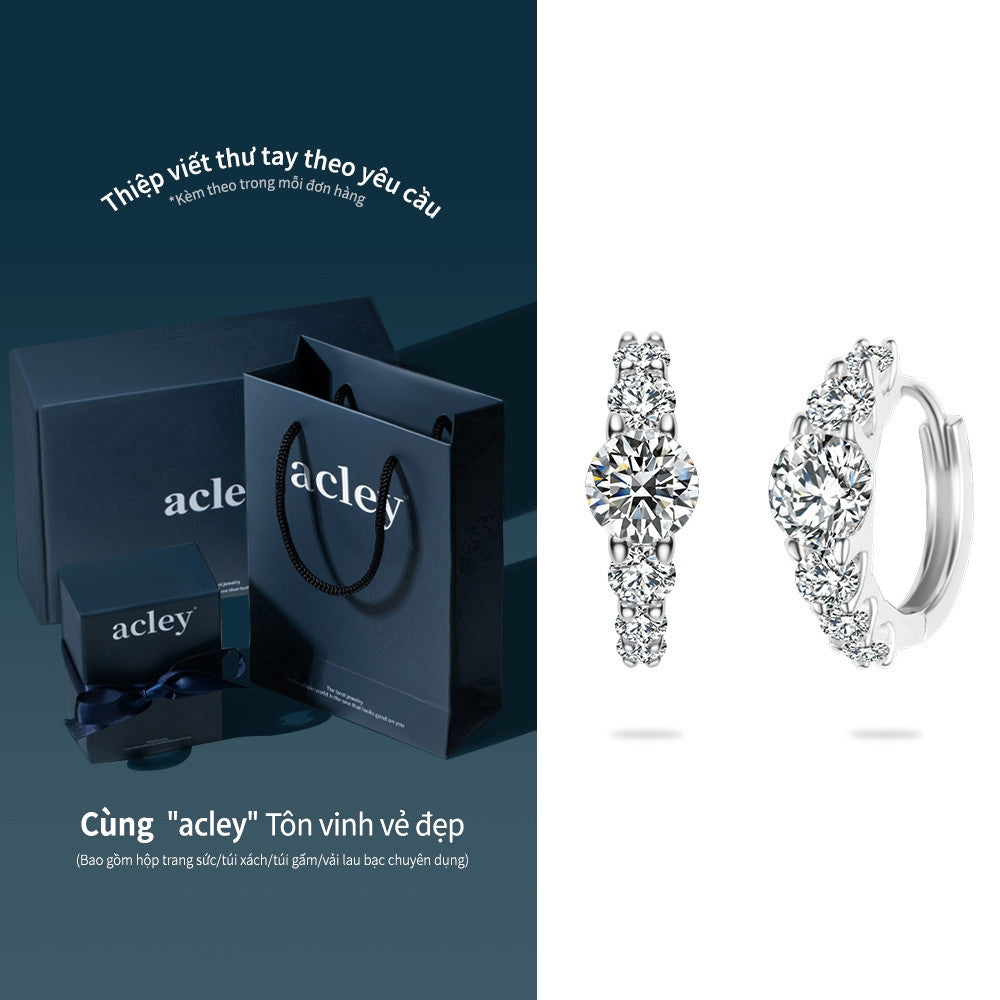 Bông tai vòng bạc S925 đính đá Moissanite viên chủ