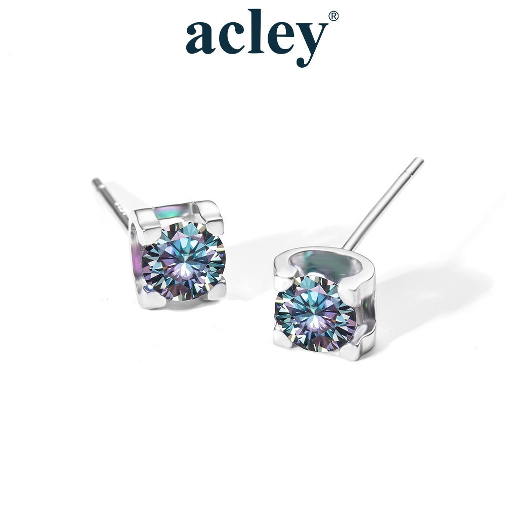 Bông tai nụ bạc S925 đính đá Moissanite dáng vuông