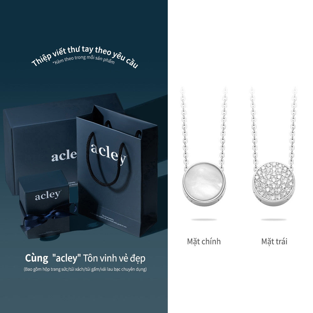 Dây chuyền bạc S925 mặt tròn xà cừ trắng chữ BEAUTY