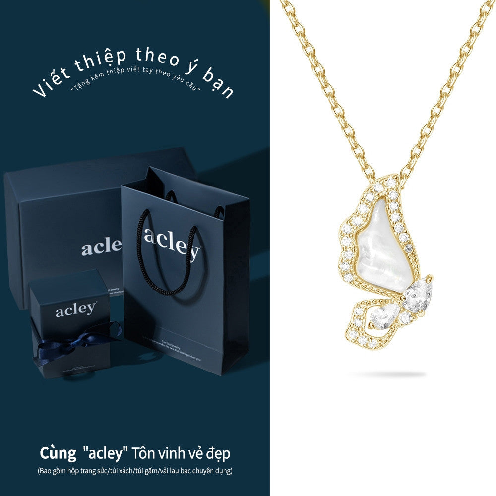 Dây chuyền bạc S925 mặt cánh bướm xà cừ trắng đính zircon 5A