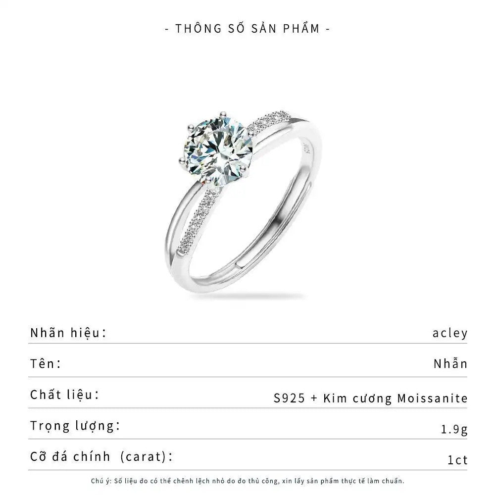 Nhẫn bạc S925 đính đá Moissanite viền đá thanh lịch