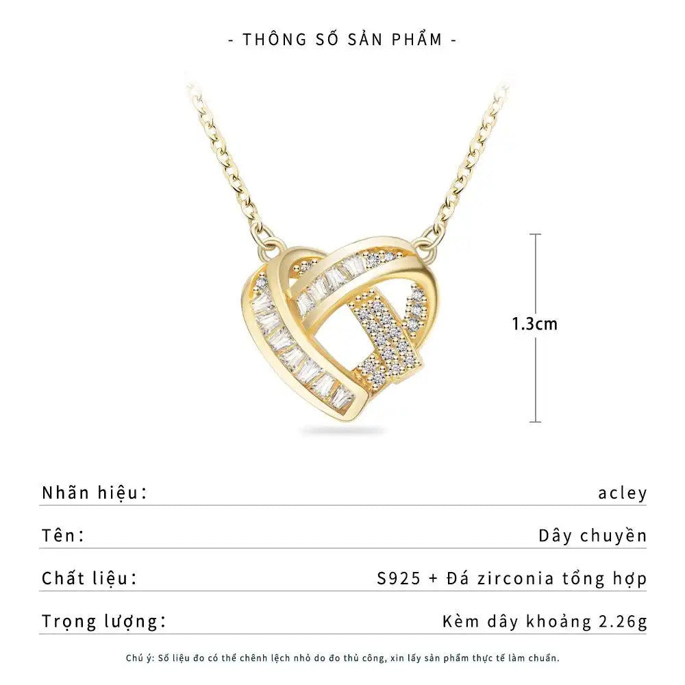 Dây chuyền bạc S925 mặt trái tim cách điệu đính đá zircon 5A