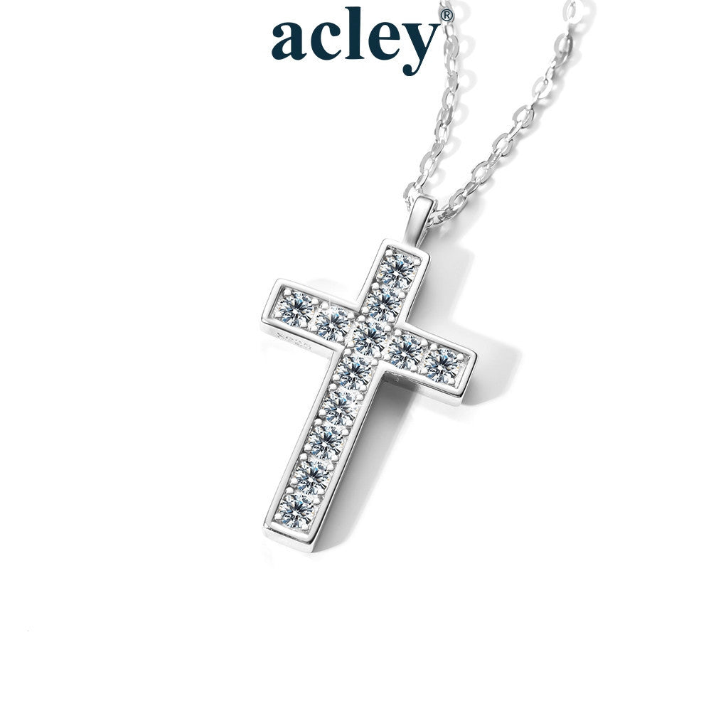 Dây chuyền bạc S925 mặt thánh giá đính đá moissanite