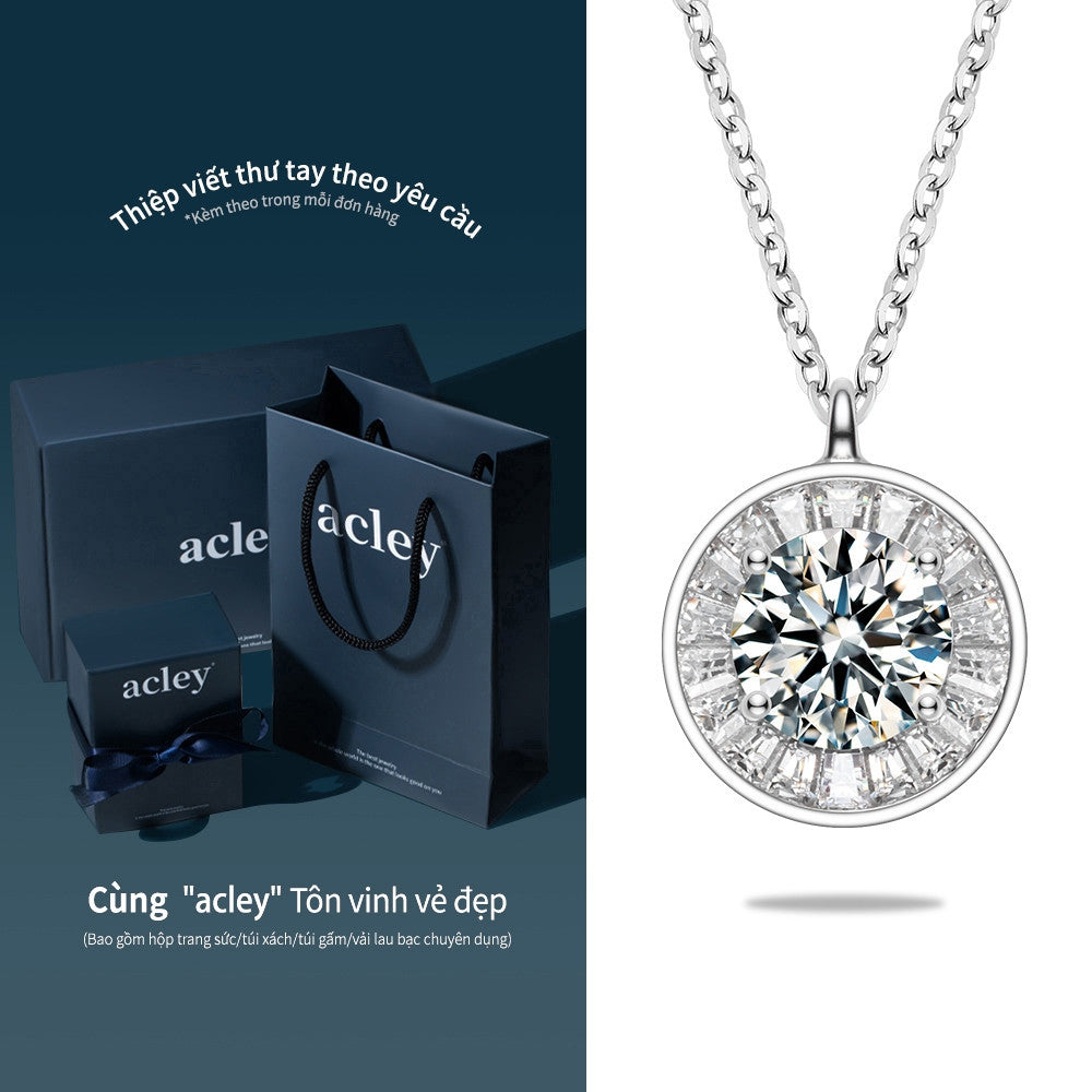 Bông tai bạc S925 đính đá Moissanite dáng tròn viền baguette
