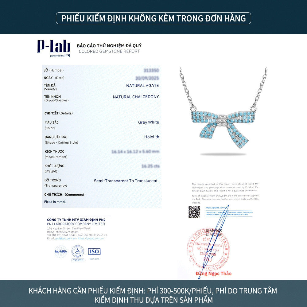 Dây chuyền nơ bạc S925 khảm đá turquoise