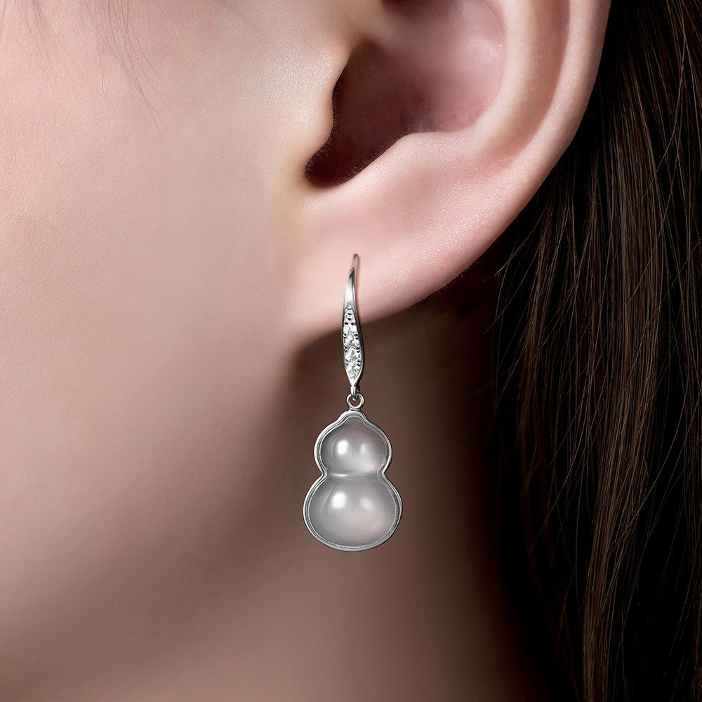 Bông tai móc bạc S925 hồ lô đá mã não chalcedony