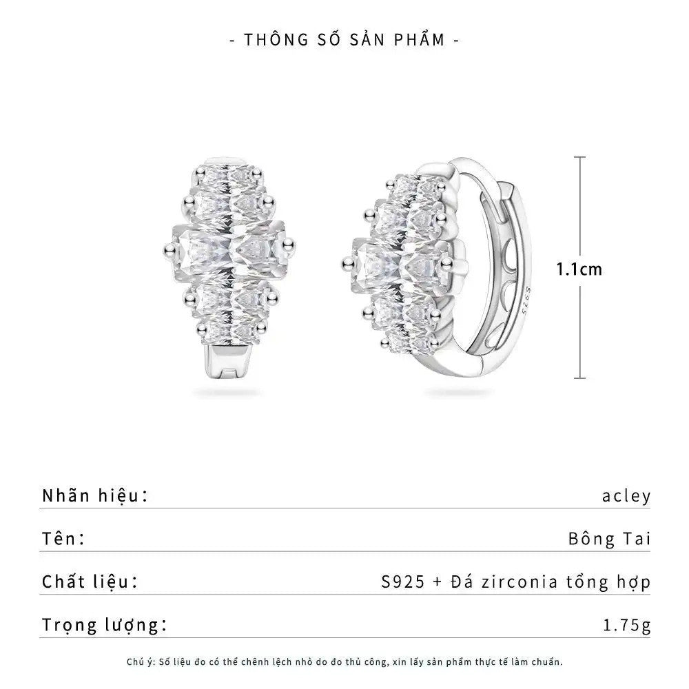 Bông tai vòng bạc S925 đính đá zircon 5A nhiều viên