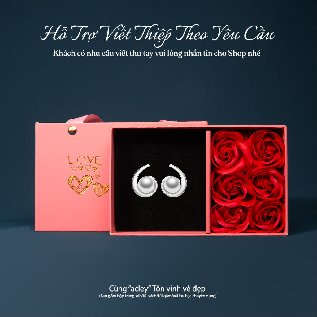 Bông tai bạc S925 ngọc trai nước ngọt dáng xoắn thanh lịch