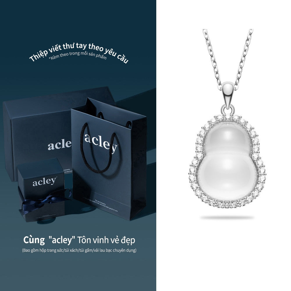 Dây chuyền bạc S925 mặt hồ lô đá chalcedony viền zircon 5A