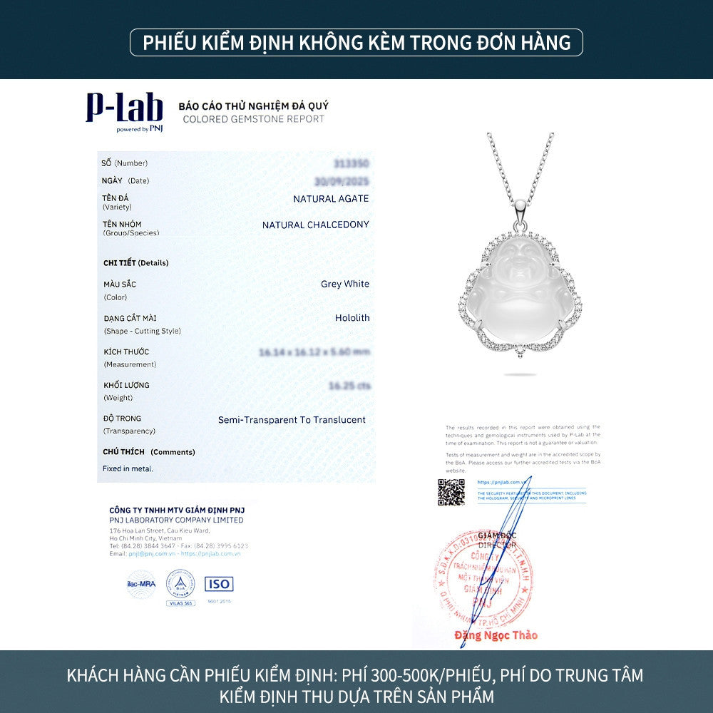 Dây chuyền bạc S925 mặt Phật Di Lặc đá chalcedony mã não viền zircon 5A