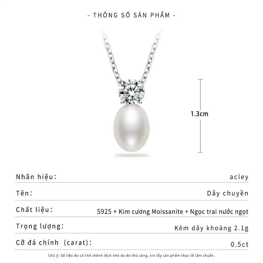 Dây chuyền bạc S925 ngọc trai nước ngọt đính đá Moissanite